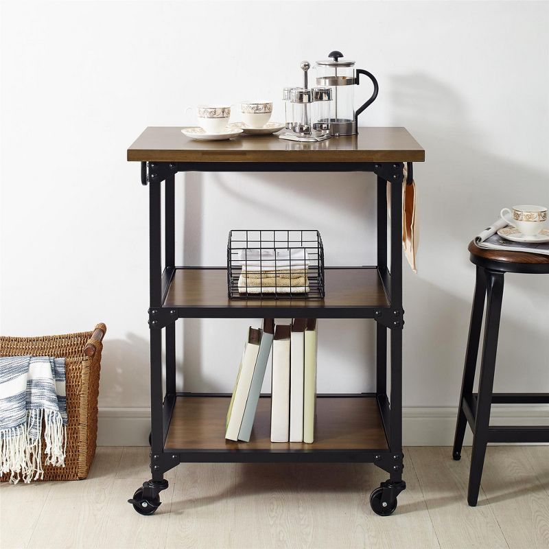 Kane Multifunction Cart Rustic Antique Oak/Black - Dorel Living