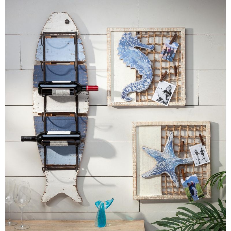 Lone Elm Studios Set of 2 15.75"L X 15.75" H Wood and Rope Coastal Themed Wall D&eacute;cor