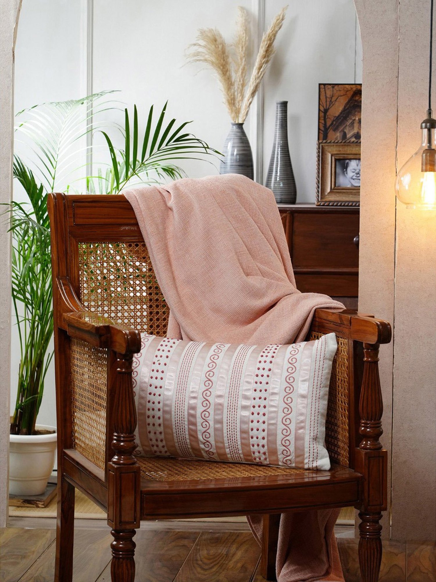 Maspar Tranquil Essence Adornment Lacery Embroidery Peach Cotton Medium Cushion Cover