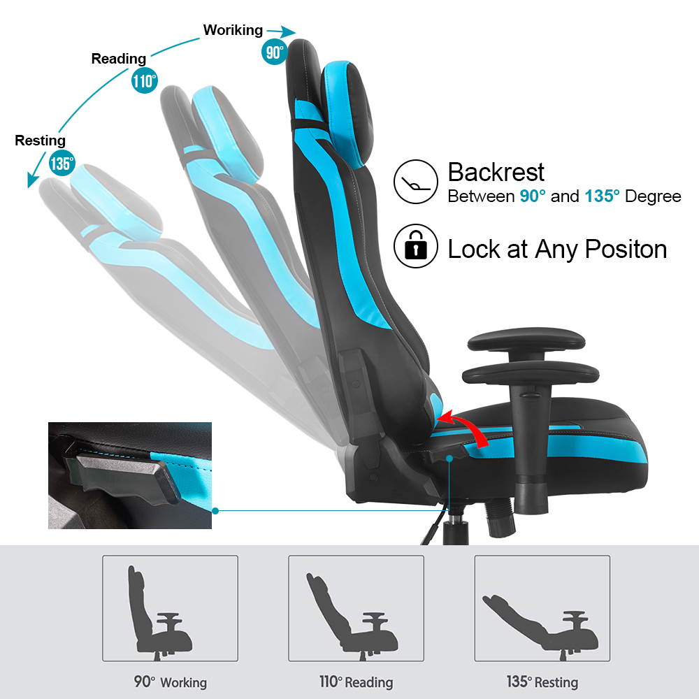 Ergonomic Gaming Chair Racing Style Chair Home Office Chair Massage Chair With Height Adjustment Recliner Swivel Rocker ,Adjustable Headrest,Retractable Footrest And Massage Lumbar Pad