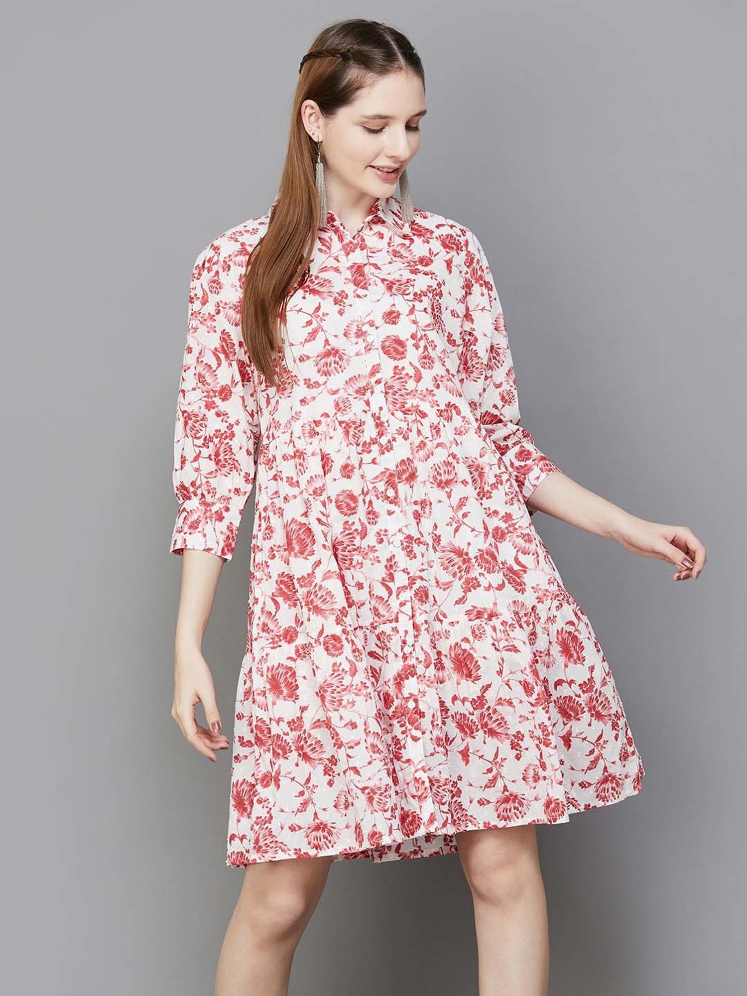 Colour Me by Melange White Floral Print Shirt Dress