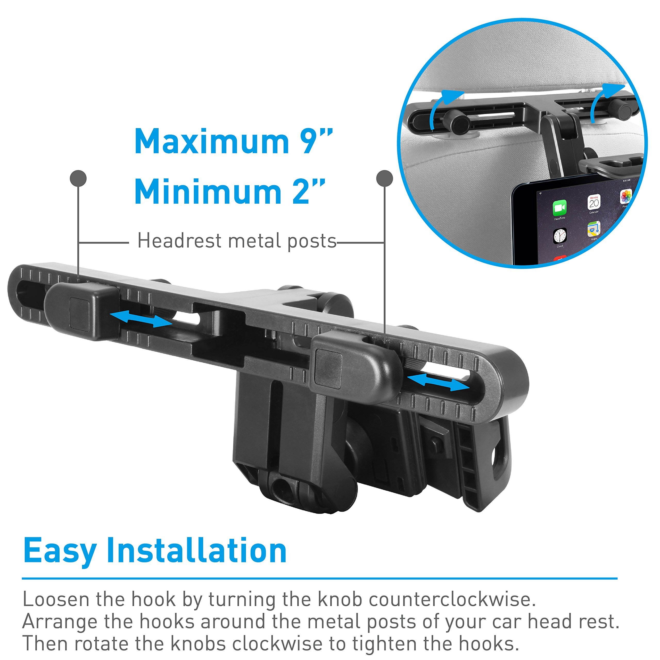 Macally Adjustable Car Seat Headrest Mount and Holder for Apple iPad Air / Mini, Samsung Galaxy Tab, Kindle Fire, Nintendo Switch, and 7" to 10" Tablets (HRMOUNT)