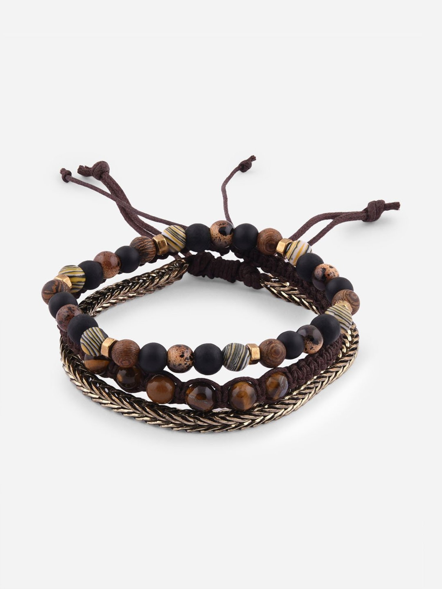 The Bro Code Black Multipack Elasticated Semi Precious Beaded Bracelet for Men - Set of 3