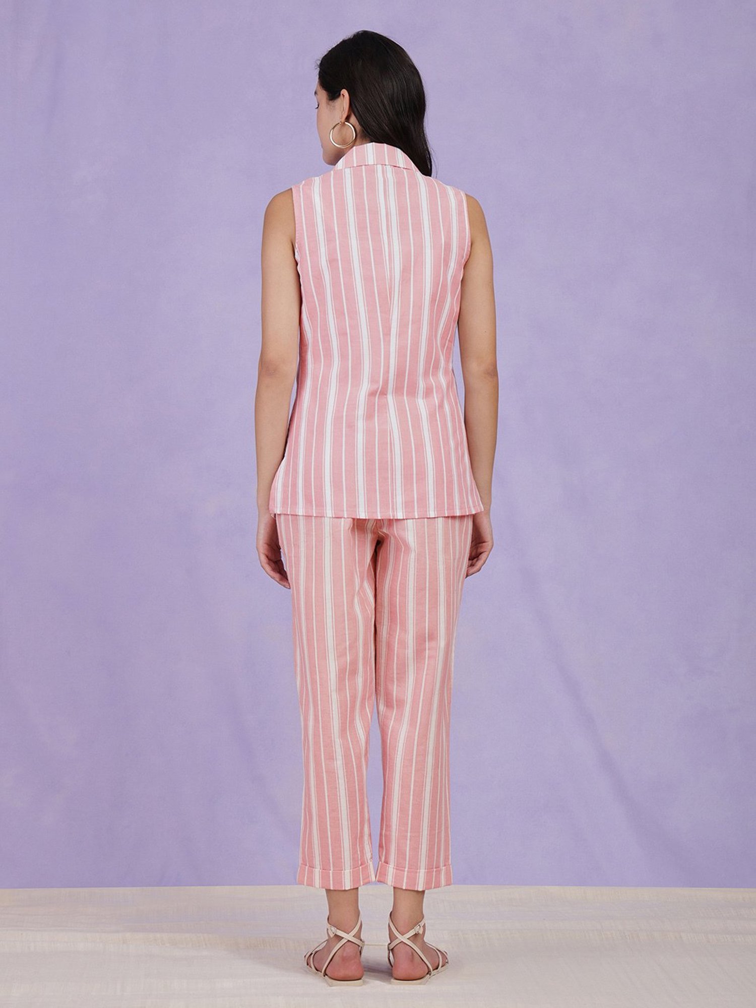 Pink Fort Pink Cotton Striped Co-Ord Set