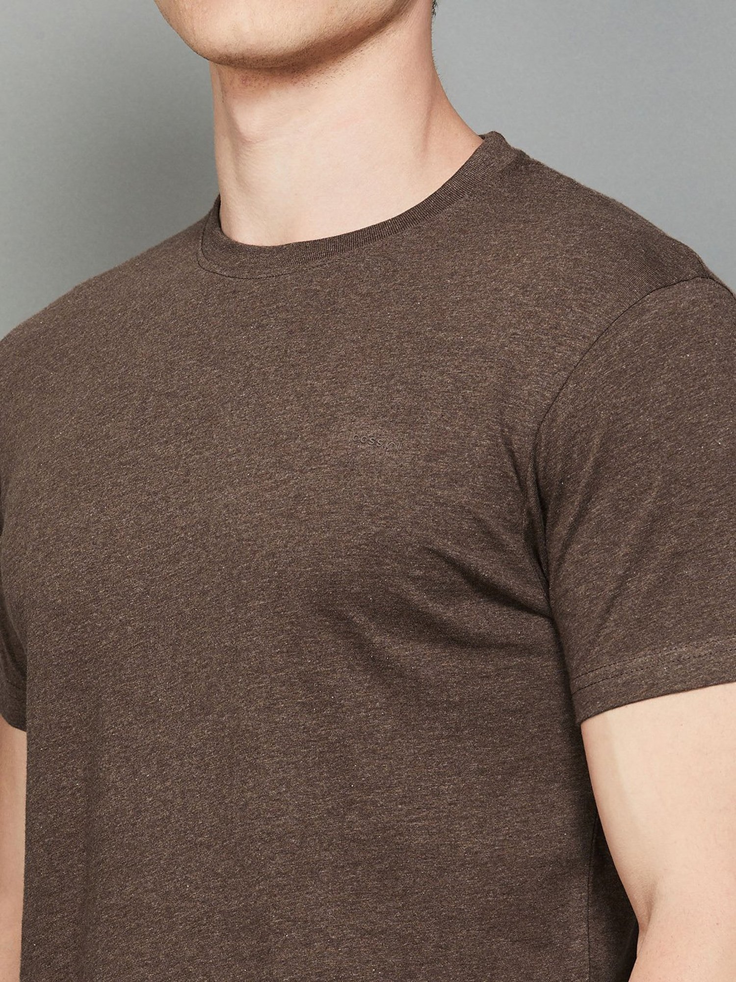 BOSSINI Brown Cotton Regular Fit T-Shirt