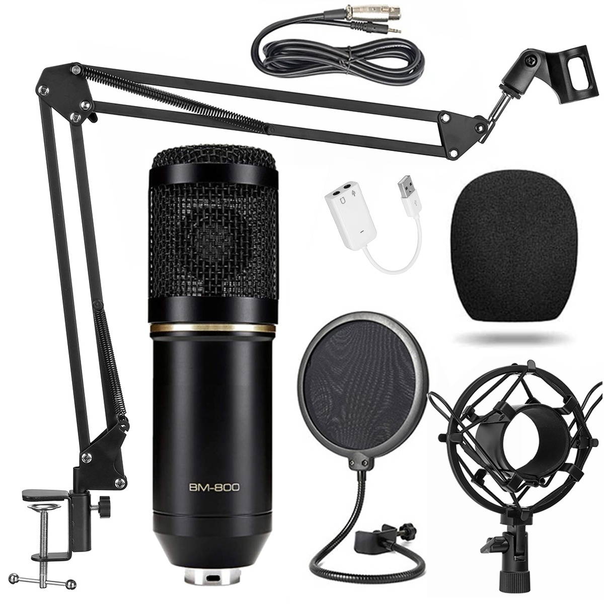 BM-800 Condenser Microphone Kit Pro Audio Studio Recording & Brocasting Podcasts Set