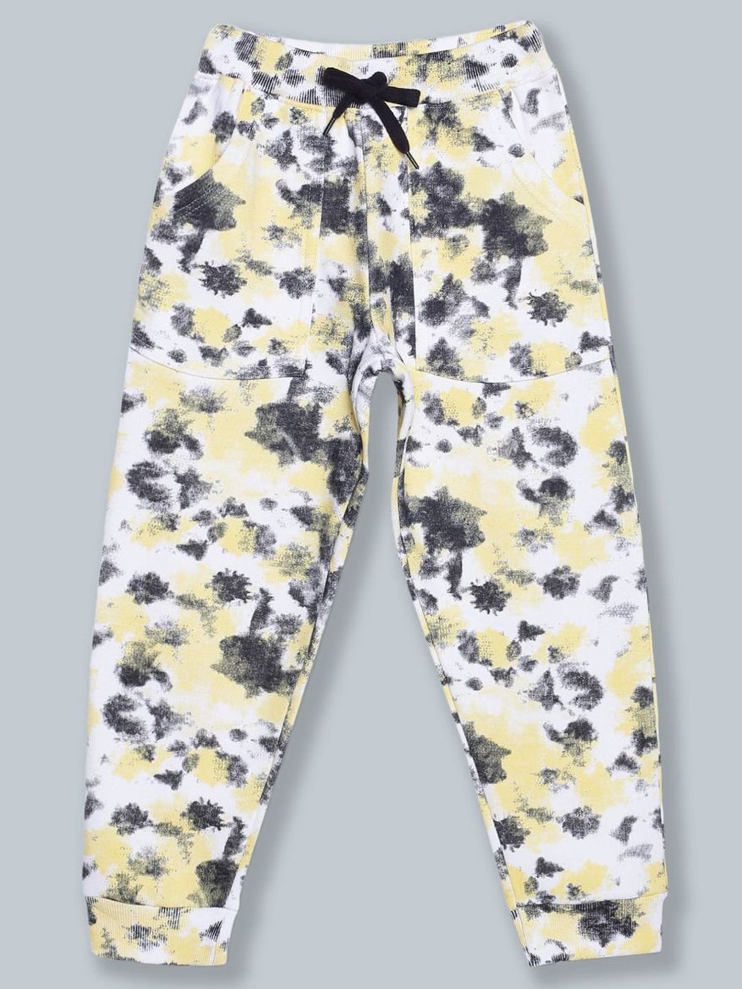 Kiddopanti Kids Yellow & Black Over Dyed Trackpants