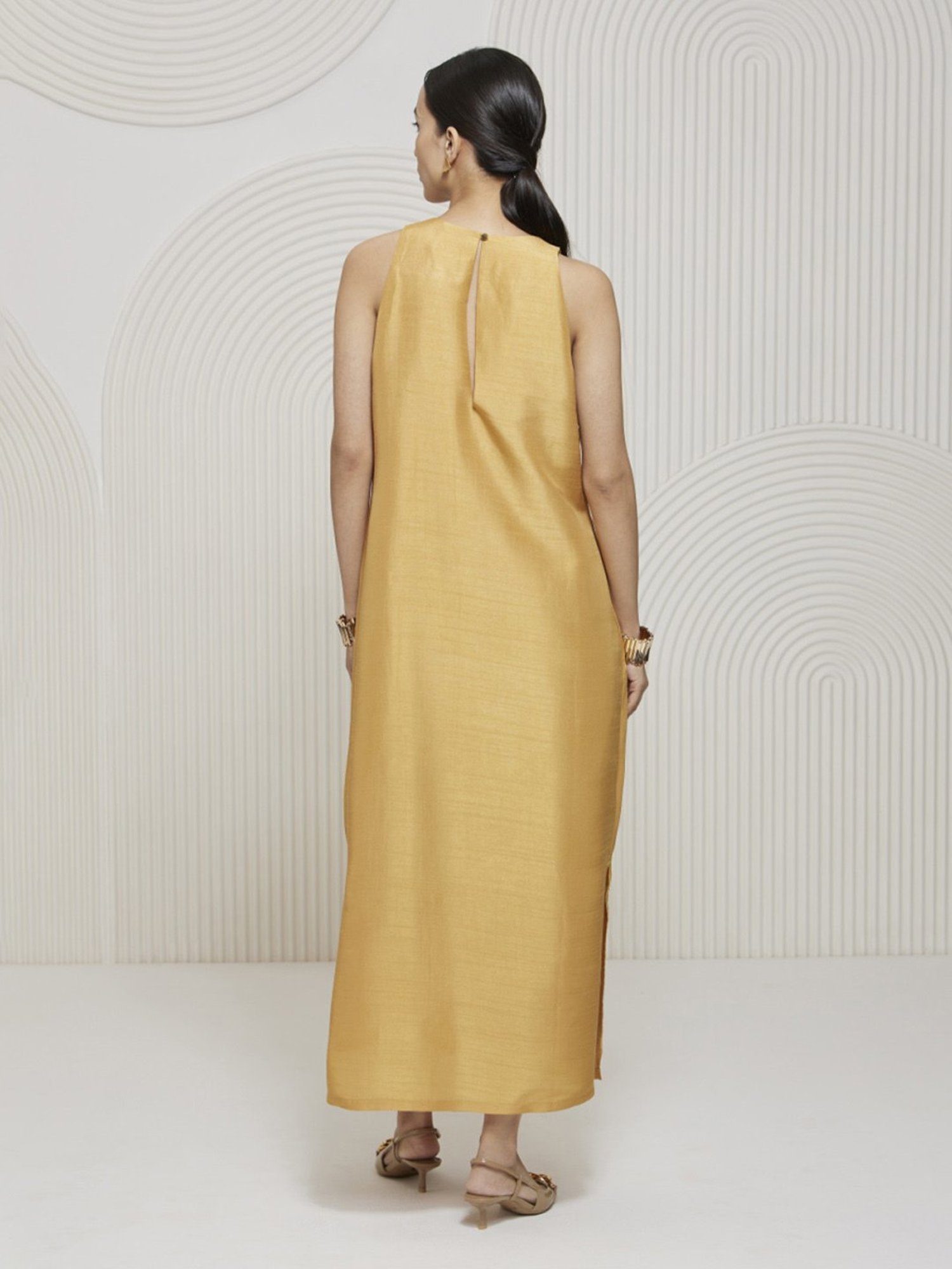 Artagai Gold Earth Romancing Aari Incut Sleeve Maxi Dress