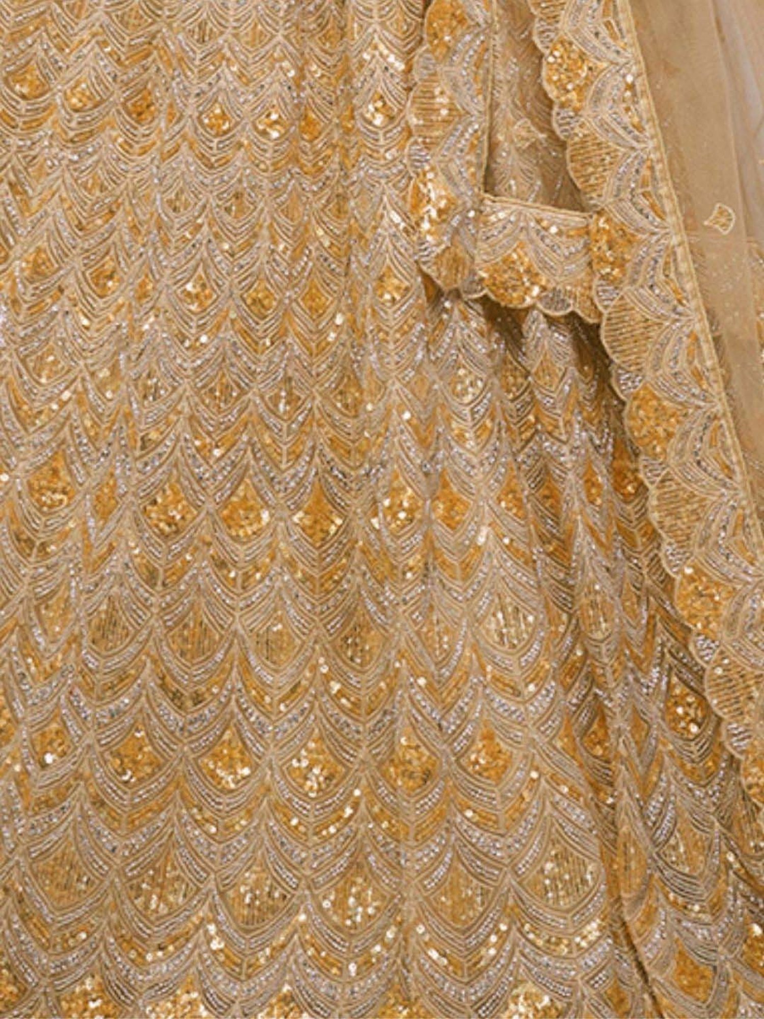 Odette Beige Embroidered Semi-Stitched Lehenga Choli Set with Dupatta