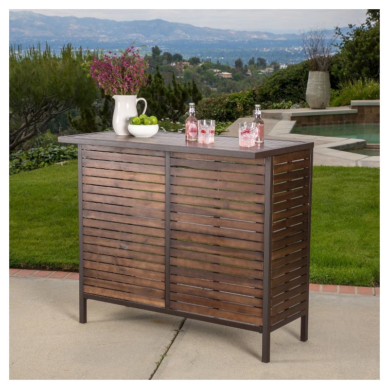 Milos Acacia Bar Table - Dark Brown / Rustic Metal - Christopher Knight Home
