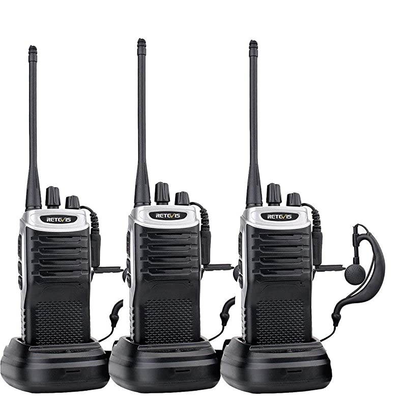 RT7 Rechargeable Walkie Talkies for Adults 3 Pack 16 CH VOX Scan Flashlight Thin Family Two Way Radio with Earpiece Black Silver Side3 Pack