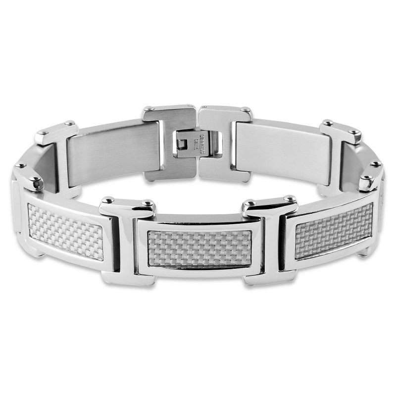 Men's Crucible Stainless Steel Gray Carbon Fiber Link Bracelet