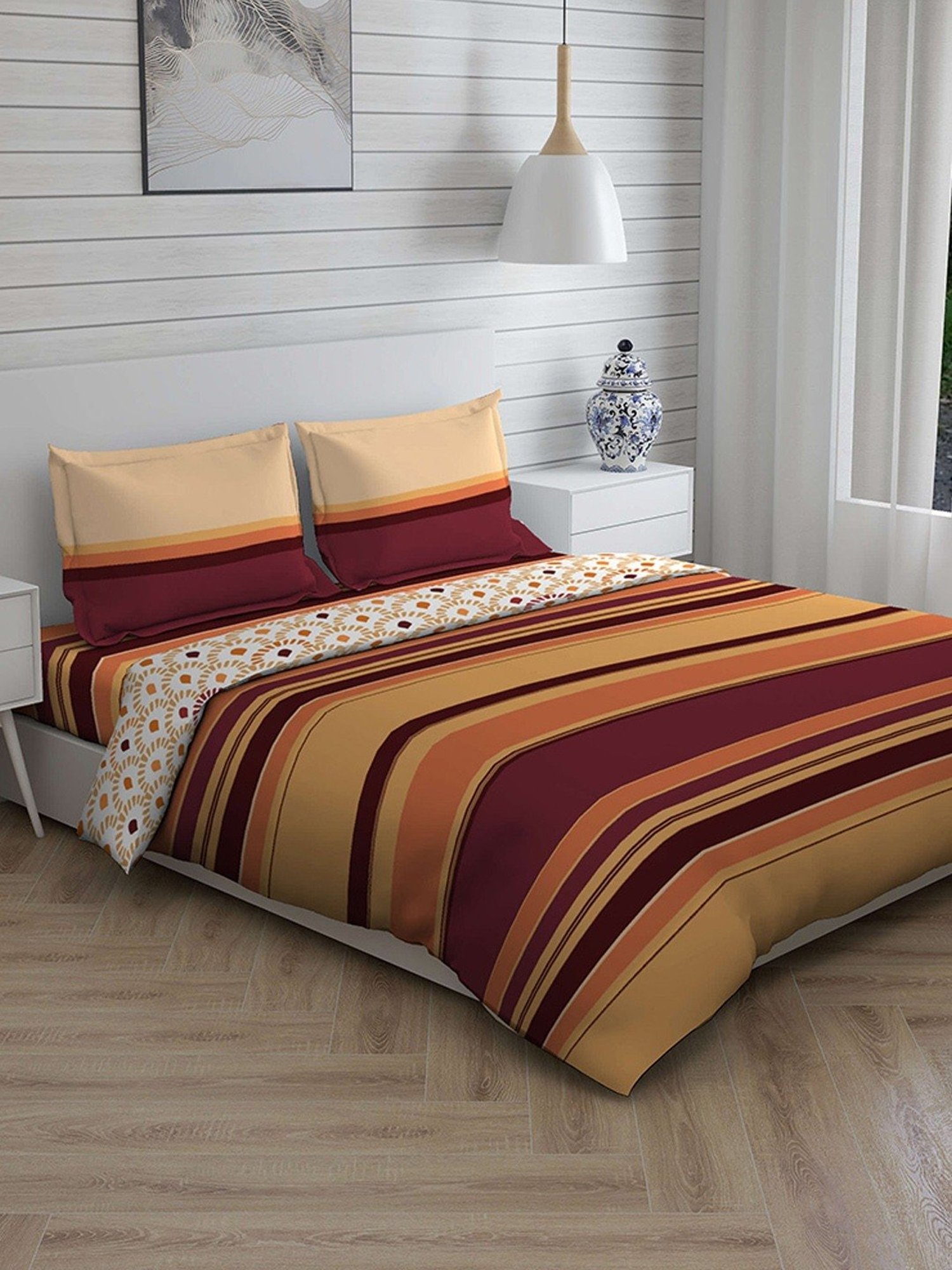 Layers Firenze Printed Multicolor 144 TC Cotton Double Bedding Set