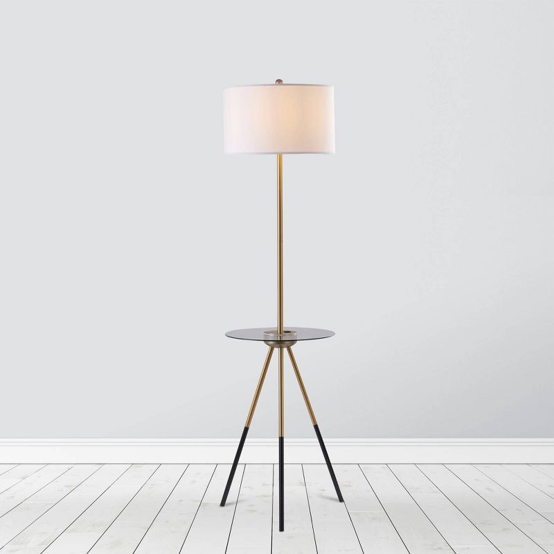 62.5" Axxin Contemporary Tripod Floor Lamp with Glass Table and Built-In USB Gold/White - Versanora