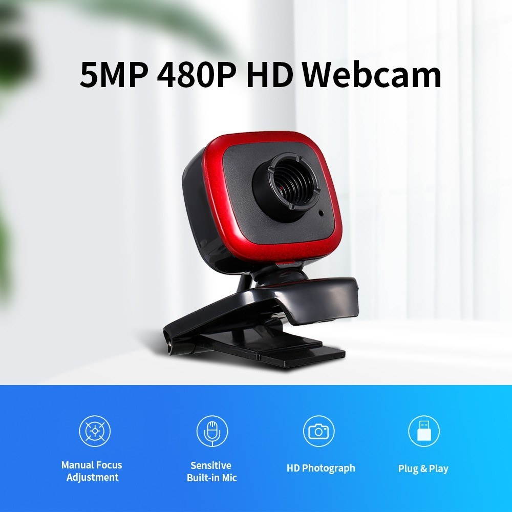 HD Webcam 480P 5MP PC 30fps HD Web USB Camera High-Definition Cam Video Call with Microphone USB Plug & Play