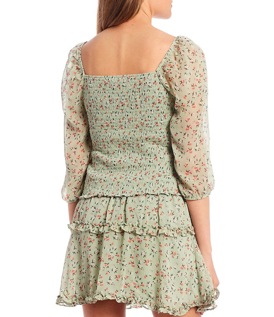 I.N. San Francisco Coordinating Puff Sleeve Floral Print Top