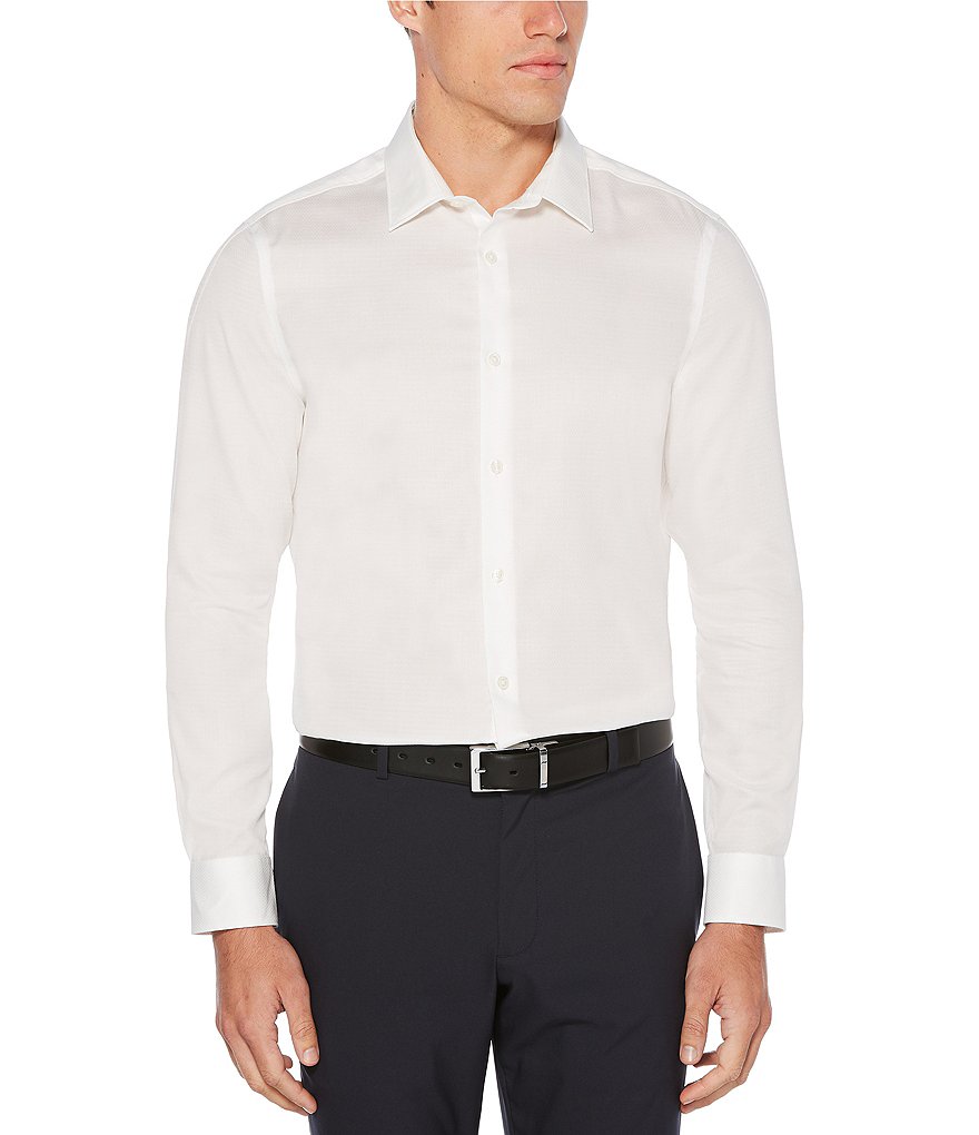Perry Ellis Slim-Fit Solid Dobby Wrinkle-Resistant Water-Repellent Long-Sleeve Woven Shirt