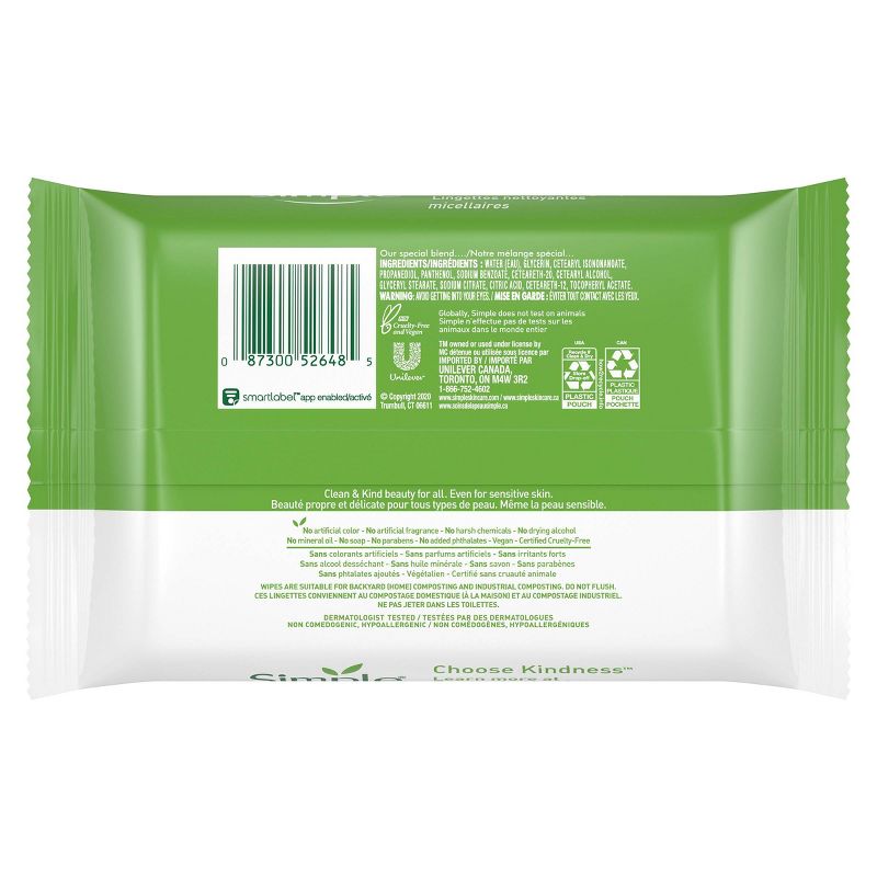 Unscented Simple Kind to Skin Micellar Makeup Remover Wipes - 25ct