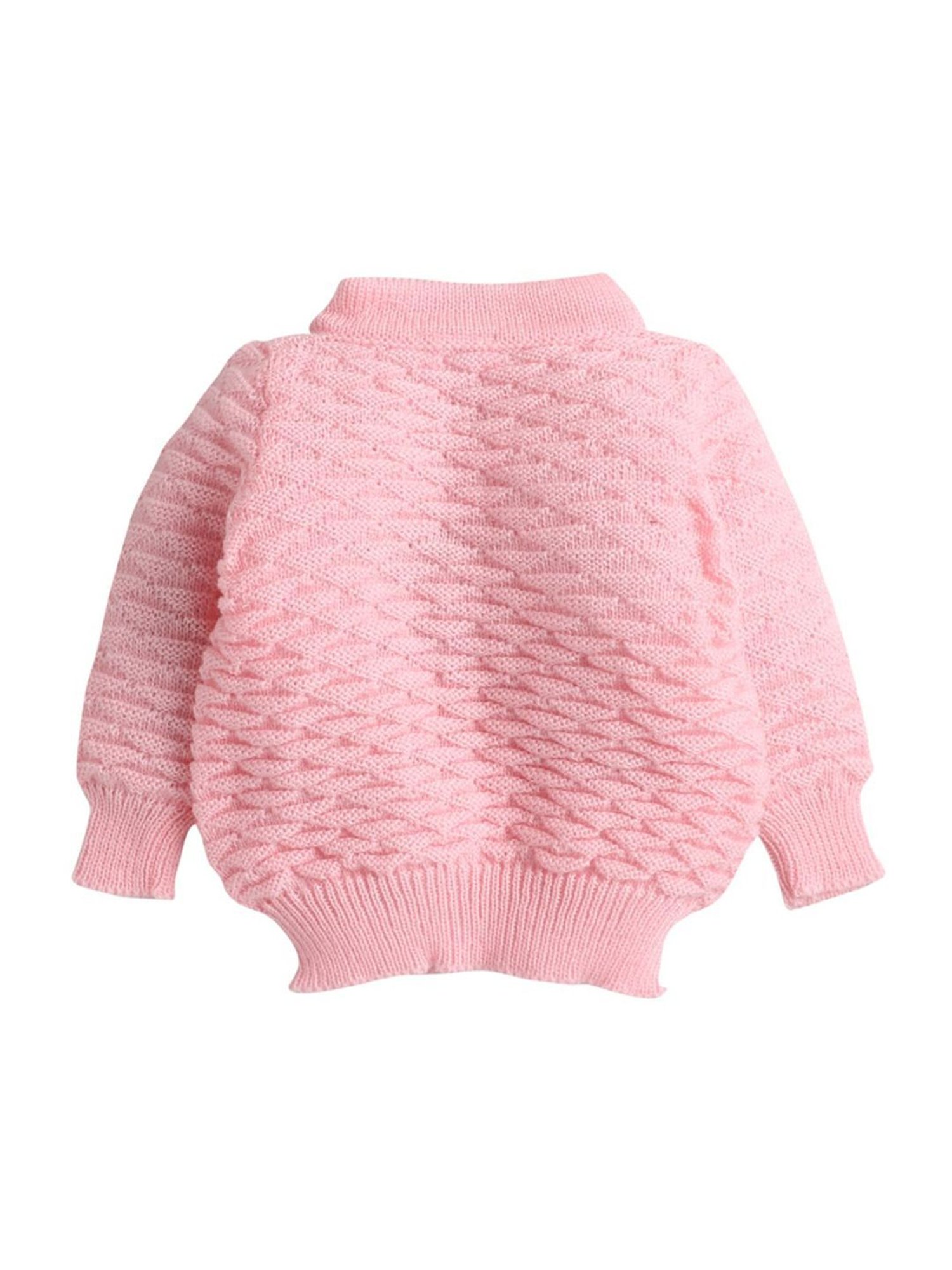 Little Angels Kids Pink Textured Pattern Full Sleeves Sweater Set