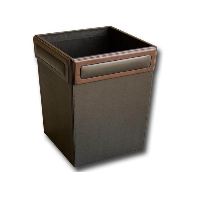 A8403 Square Waste Basket Walnut & Top-grain Black Leather