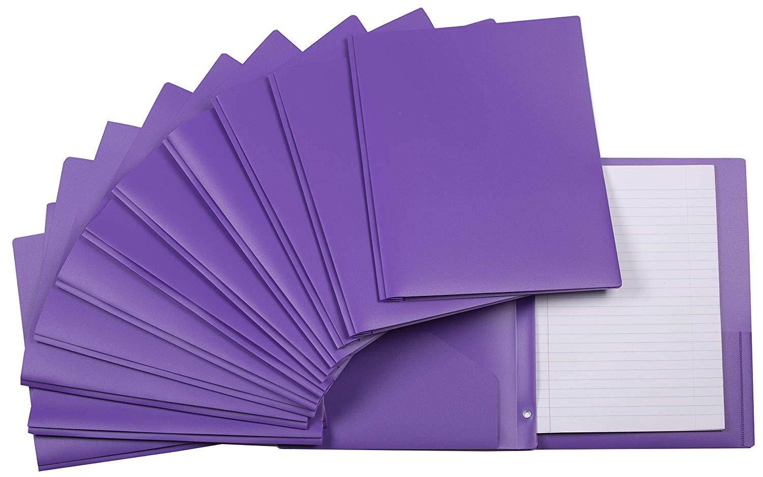 2 Pocket Plastic folders with 3 Prong Fasteners (Pack of 3) (Purple)