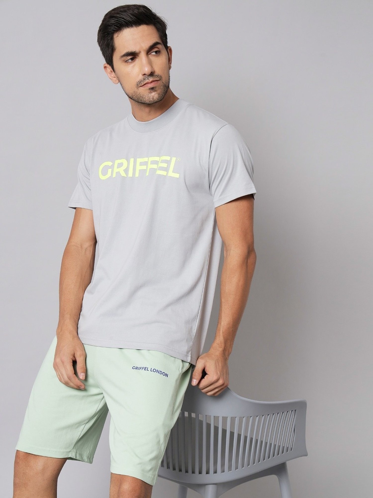 Griffel Grey Cotton Loose Fit Printed T-Shirt