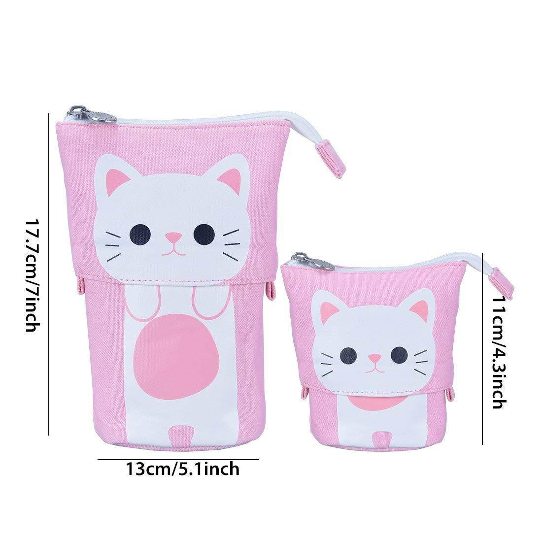 Oyachic Telescopic Pencil Stand Case Canvas Zipper Pen Pouch Small Cosmetics Bag Cute with Inner Pocket (Pink)