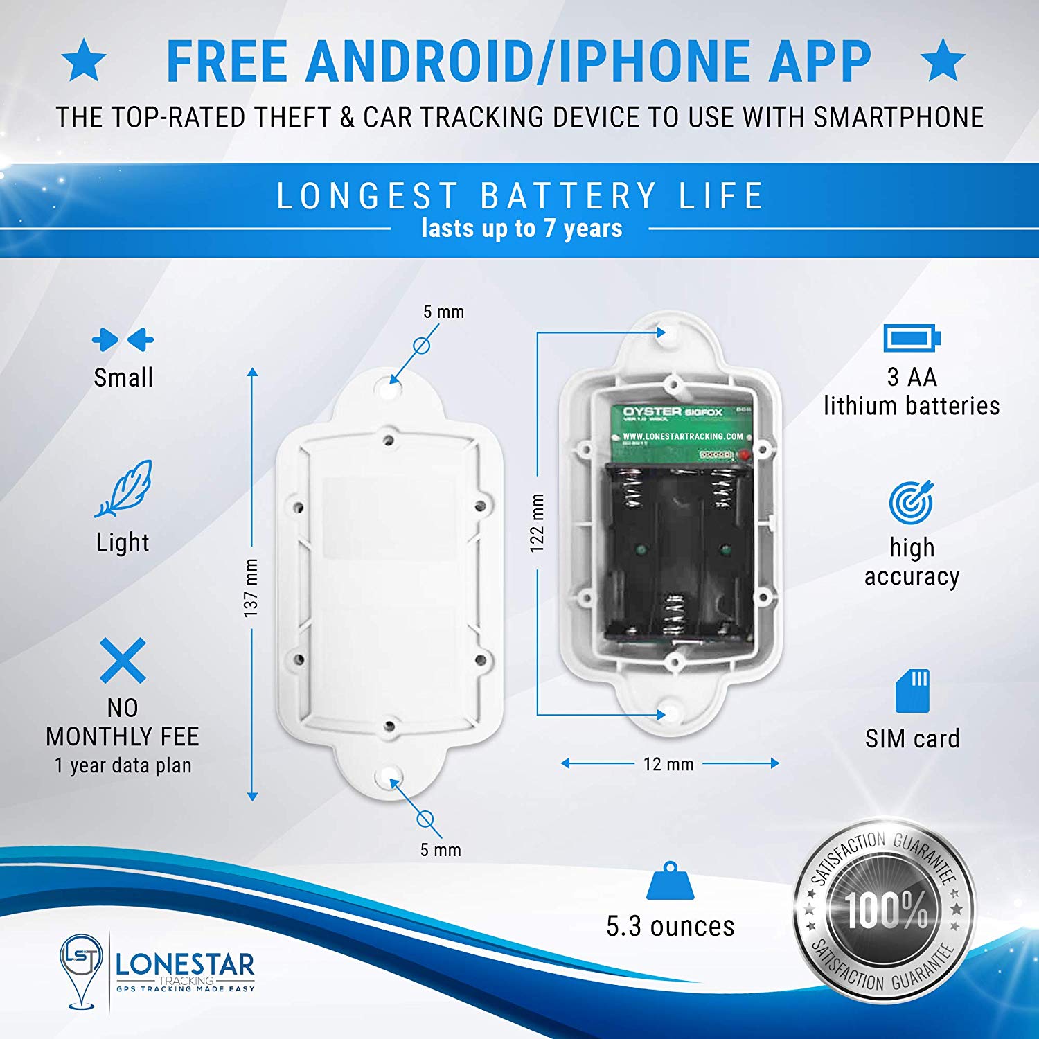 Oyster2 Waterproof 4G/5G Cat-M1 GPS/GNSS Tracking Device With up to 5 Year Battery From LoneStar Tracking (Subscription Required)