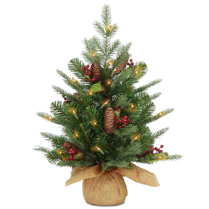 2ft National Tree Company Nordic Spruce Small Artificial Cones & Berries Tree 50ct LED Warm White