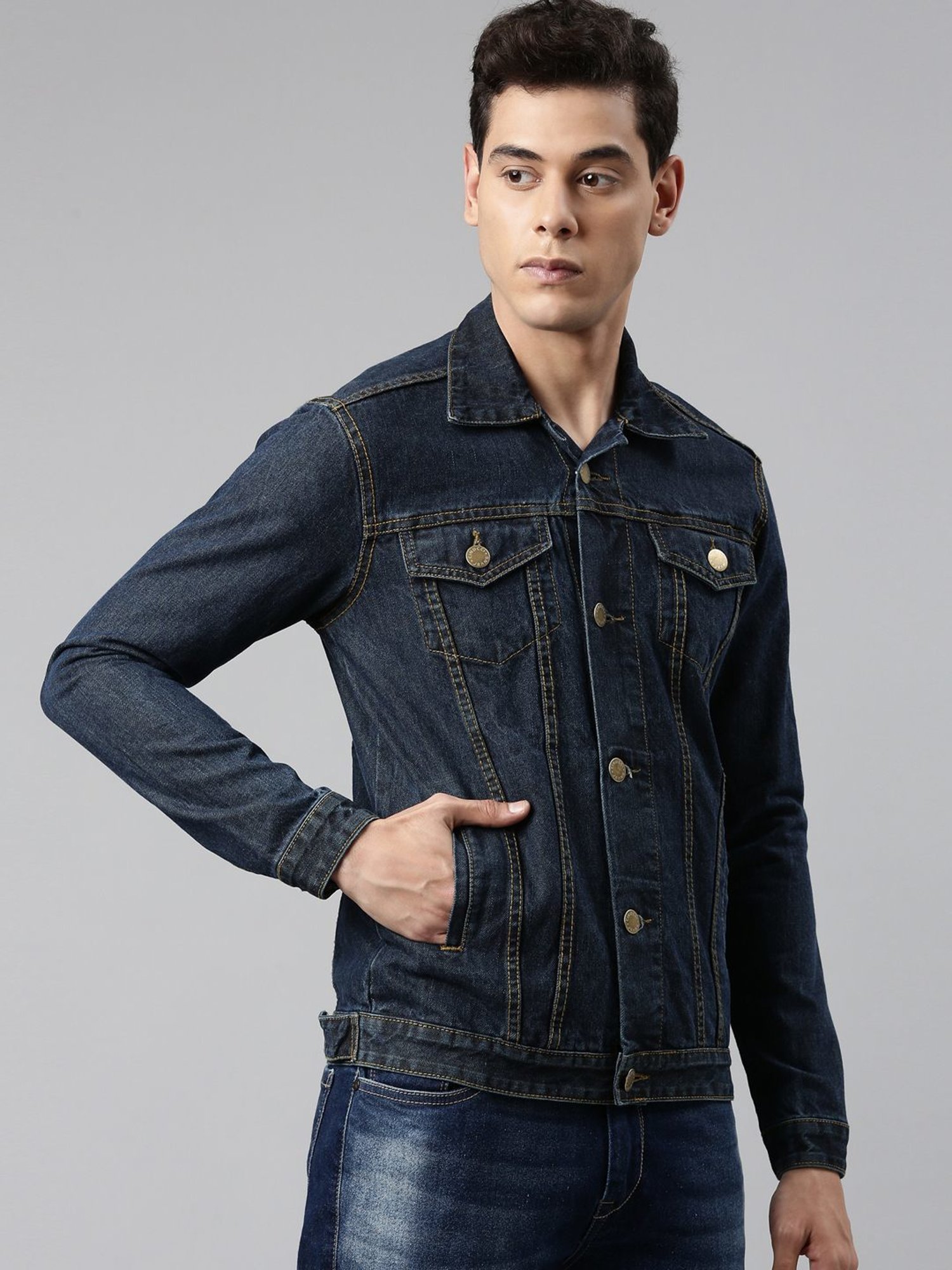 CINOCCI Blue Cotton Slim Fit Denim Jacket