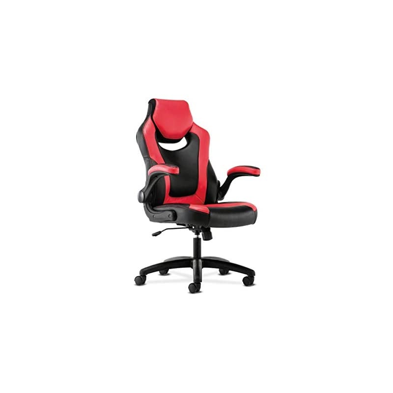 Racing Gaming Computer Chair- Flip-Up Arms, Black and Red Leather (HVST912)