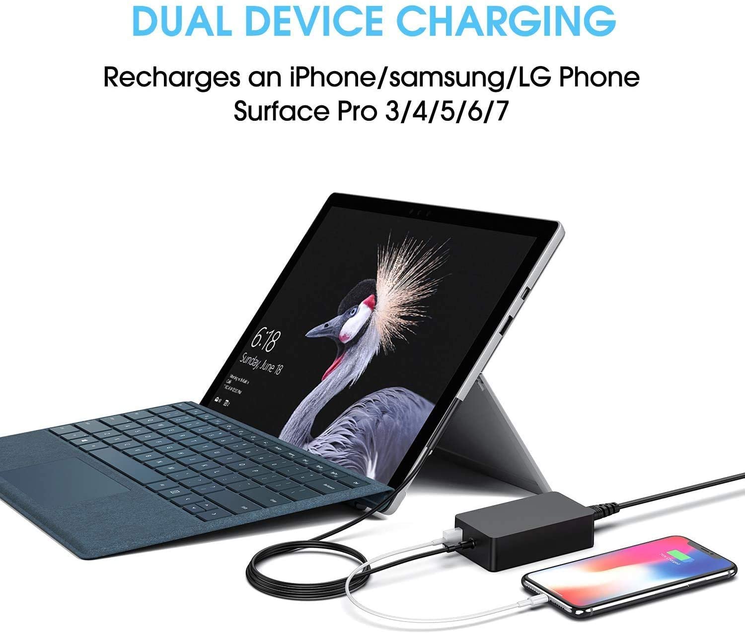 Surface Pro charger 65W is compatible with Surface Pro 3/4/5/6/7 power adapter, suitable for Microsoft Microsoft Surface Book laptop/tablet, and suitable for 65W&44W&36W&24W 15V 4A with US  Plug