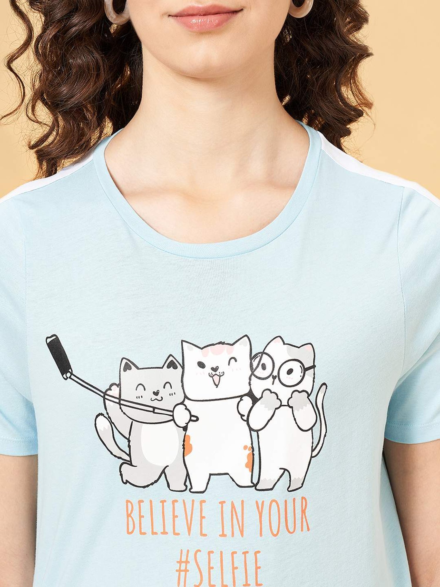 People by Pantaloons Sky Blue Cotton Printed T-Shirt