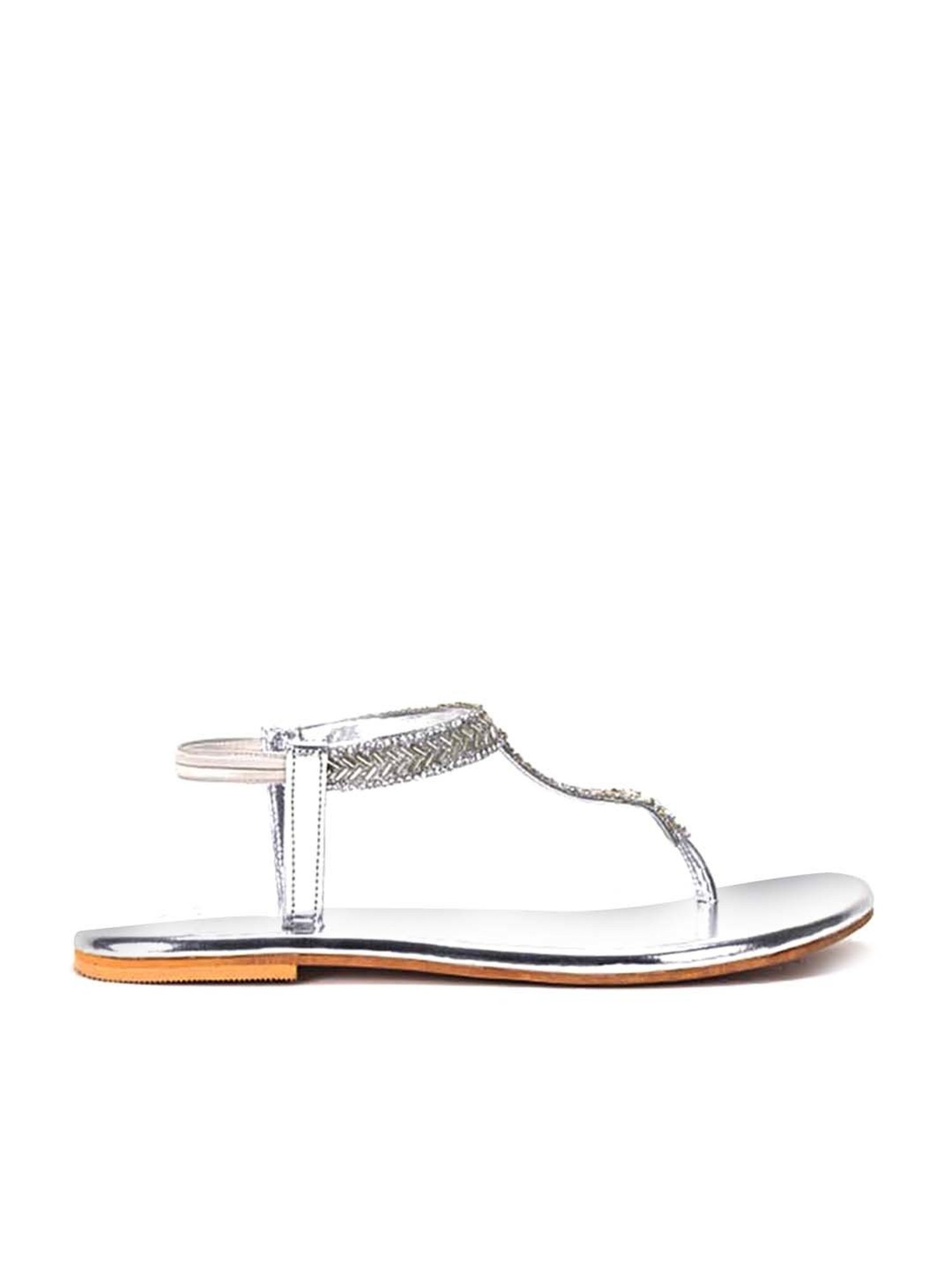 Scentra Women's Silver T-Strap Sandals