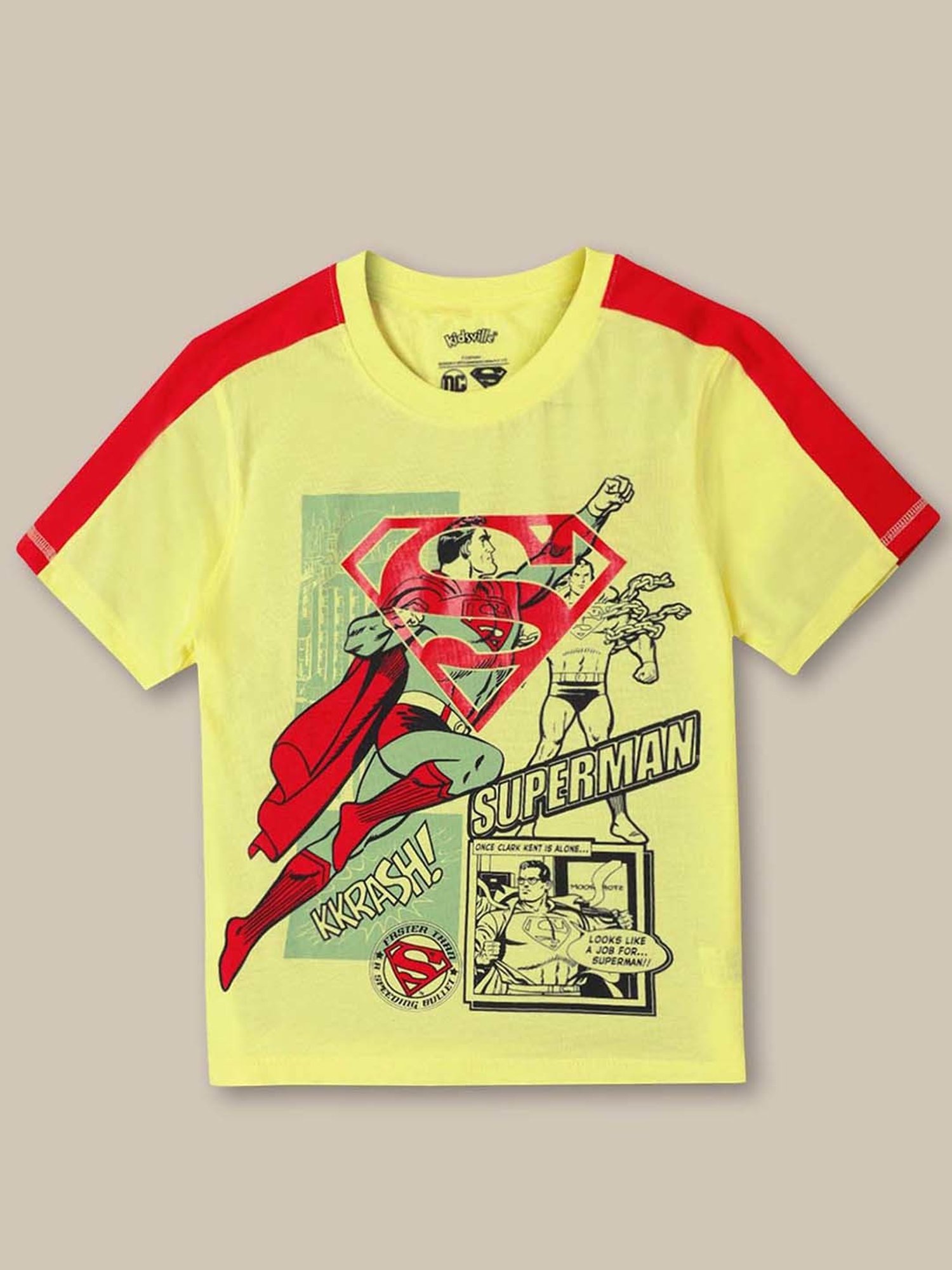 Kidsville Yellow & Blue Cotton Printed T-Shirt