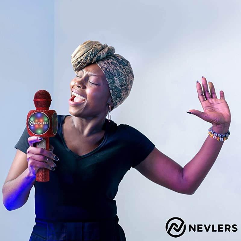 Karaoke Microphone with Wireless Bluetooth Speaker Voice Changer and Colorful LED Lights Easy to Use Portable Karaoke Machine for Kids and Adults RED Bling