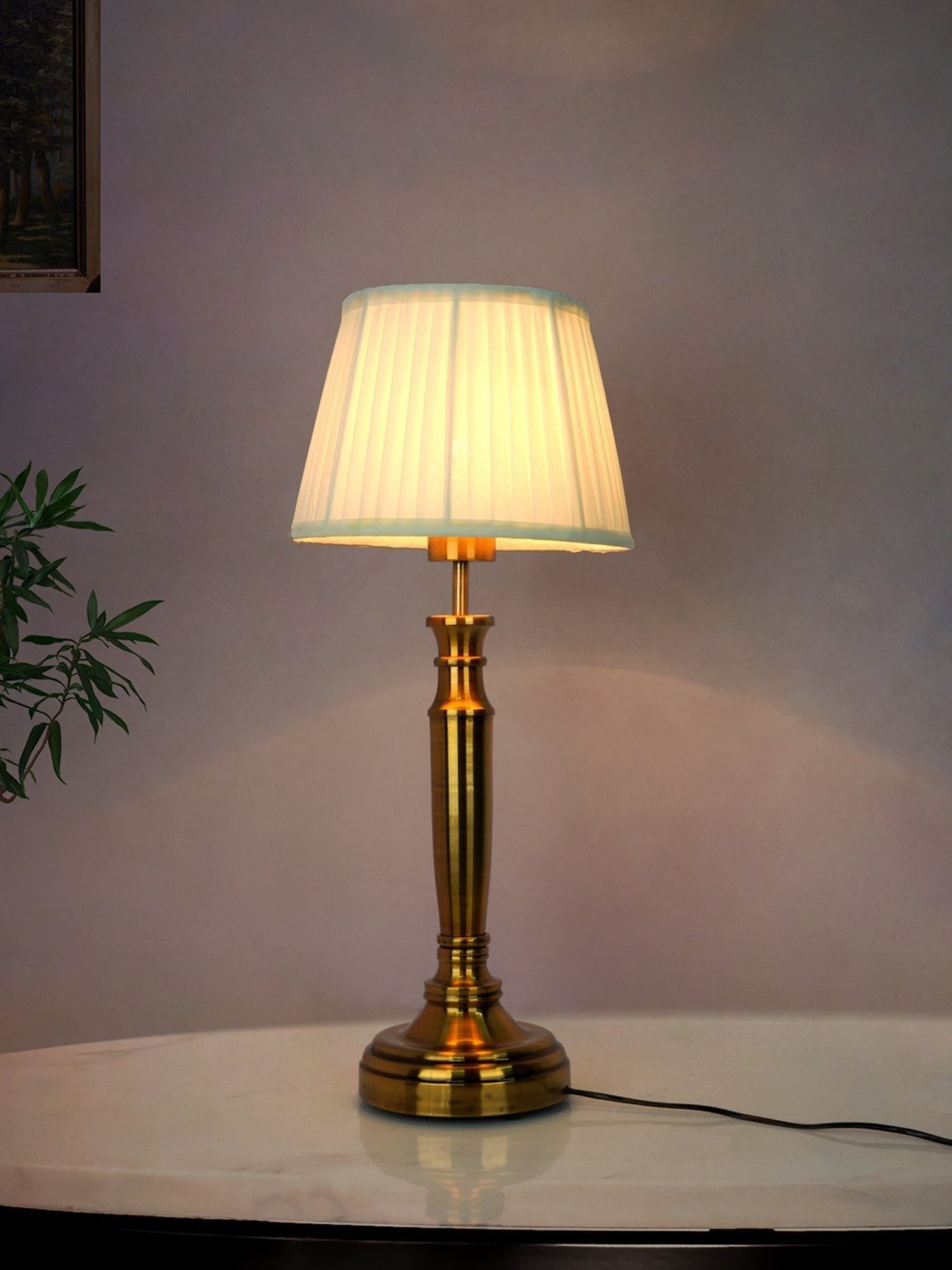 FOS LIGHTING Transitional Hand-Carved Gold Mild Steel Table Lamp