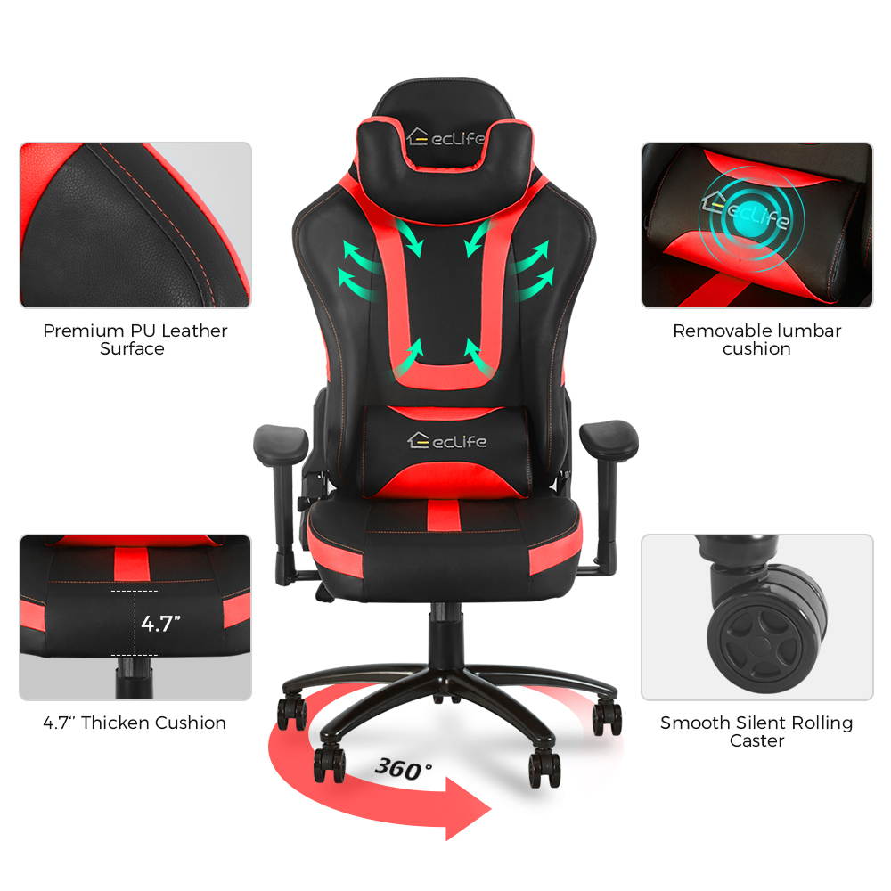 Ergonomic Gaming Chair Racing Style Chair Home Office Chair Massage Chair With Height Adjustment Recliner Swivel Rocker ,Adjustable Headrest,Retractable Footrest And Massage Lumbar Pad