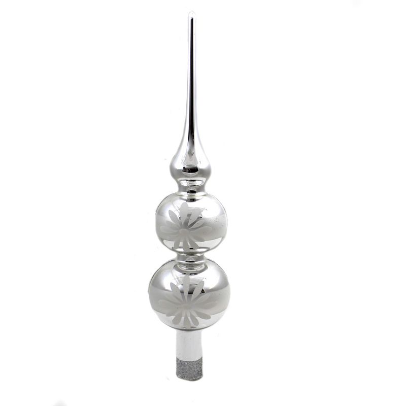 Christina's World 14.0" Silver Tree Topper With Daisies Finial Spring Floral Glittered  -  Tree Toppers