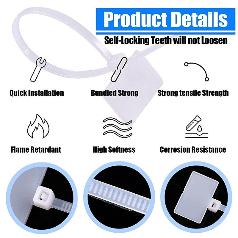 200Pieces 6 Inch Nylon Cable Marker Ties Selflocking Cord Tags Write on Ethernet Label Wire Straps with 3 Marker Pens and 288Pcs White SelfAdhesive Cable Labels for Home and Office Use