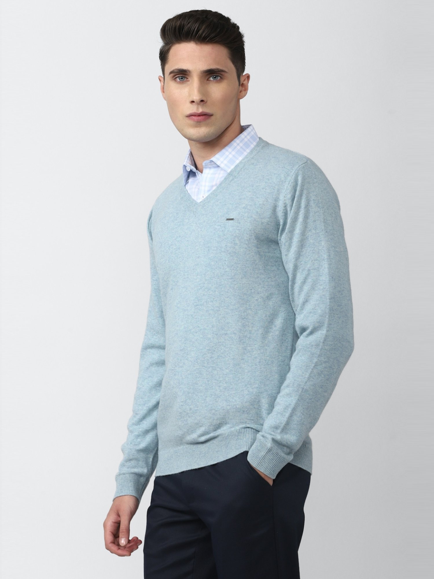 Van Heusen Blue Regular Fit Texture Sweater