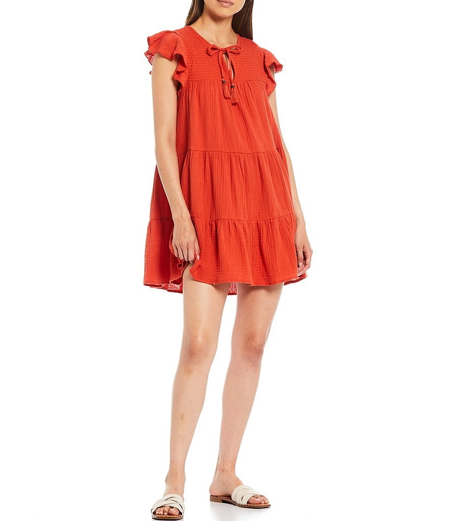 B.O.G. Collective Palermo Ruffle Sleeve Tiered Mini Swing Dress