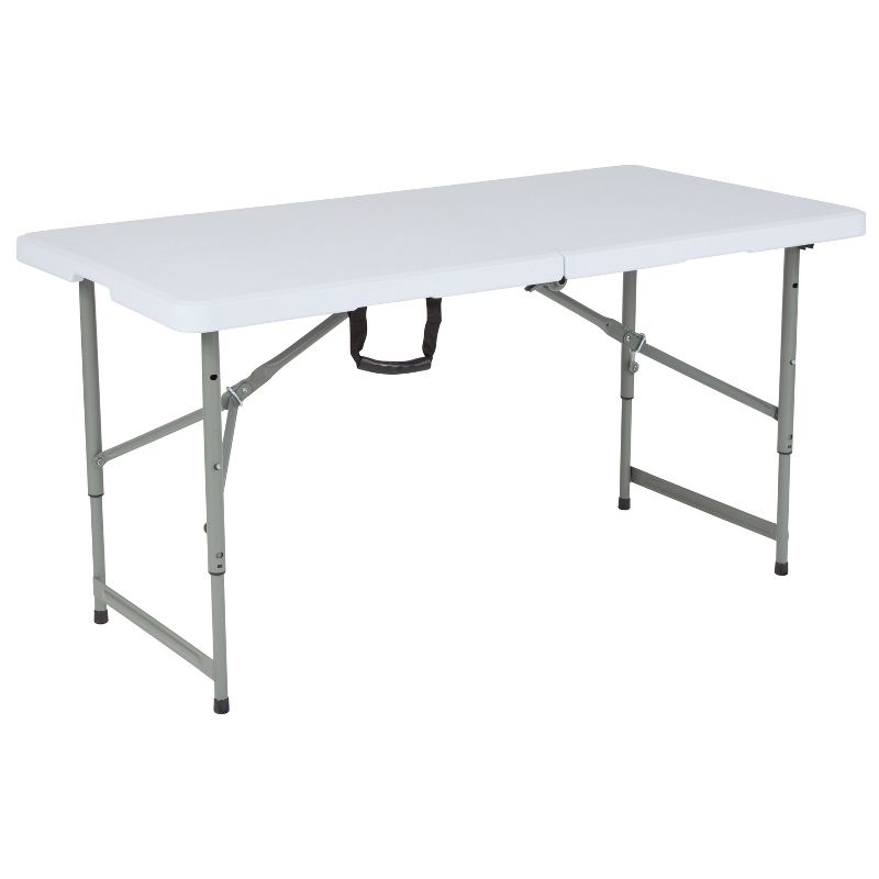 Emma and Oliver 4-Foot Height Adjustable Bi-Fold Granite White Plastic Folding Table with Handle
