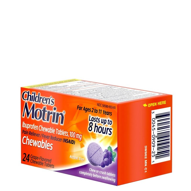 Children's Motrin Pain Reliever and Fever Reducer Ibuprofen (NSAID) ChewableTablets - Grape Flavor - 24ct