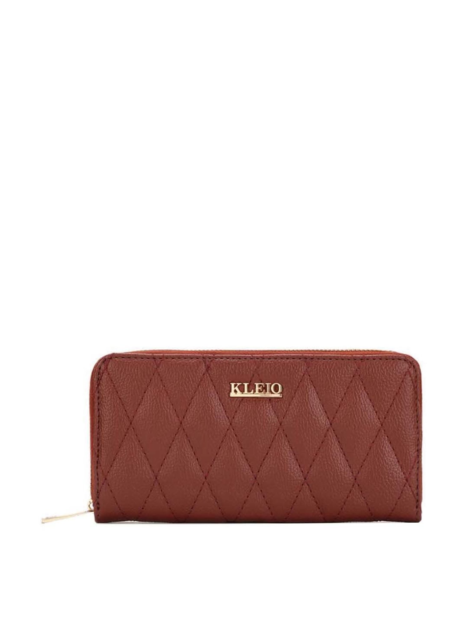 KLEIO Brown Quilted Zip Around Wallet for Women