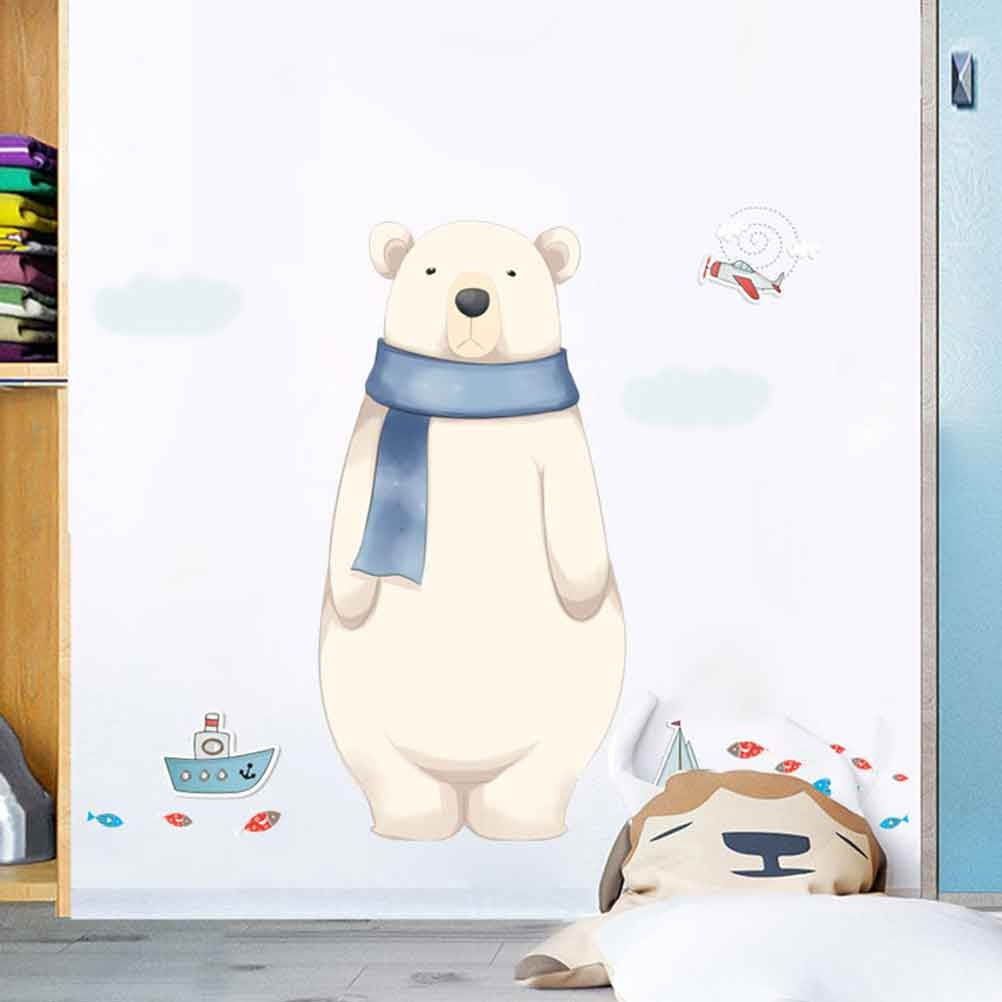 2Pcs Cartoon Polar Bear Pattern Wall Paper Decorative Wall Sticker Wallpaper Wall Ornament Beige (45x60cm)