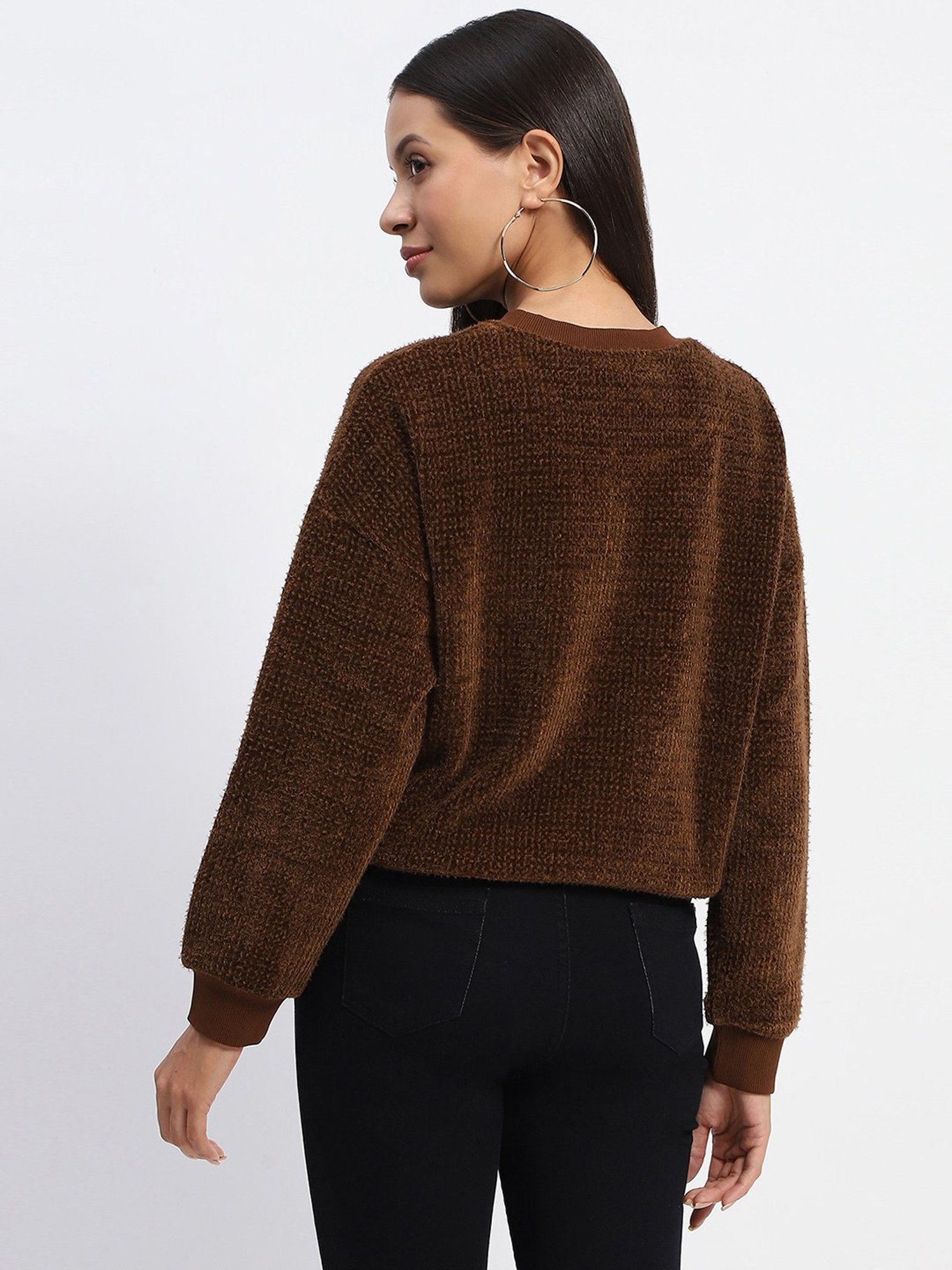 MADAME Brown Cotton Textured Top