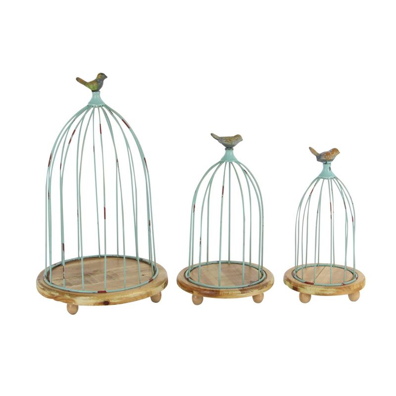 Set of 3 Farmhouse Metal and Wood Bird Cage Novelty Planters - Olivia & May
