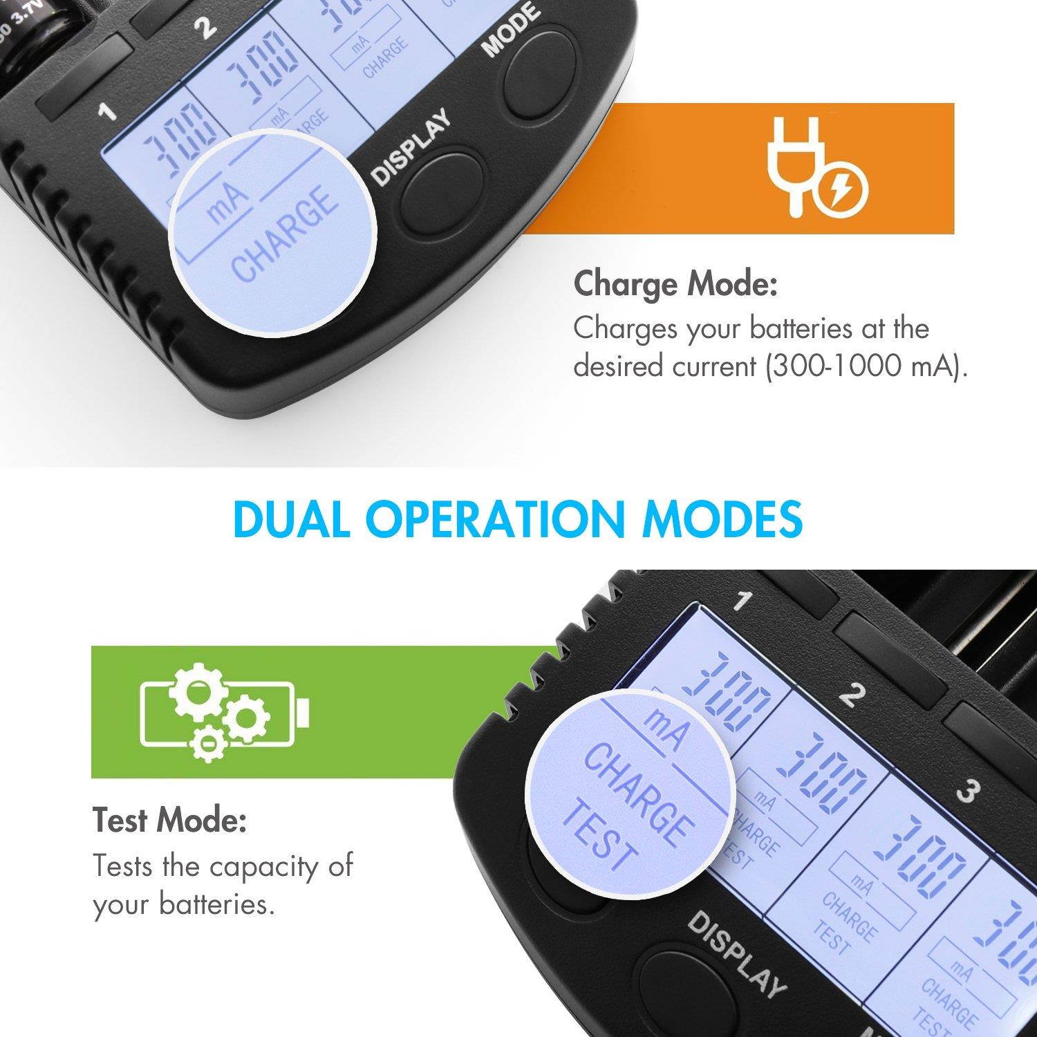 Tenergy TN456 Intelligent Universal Battery Charger with 4 Slots, LCD Display, USB Output, Power Adapter, Rechargeable Battery Charger for Li-ion/NiMH/NiCD Rechargeable Batteries