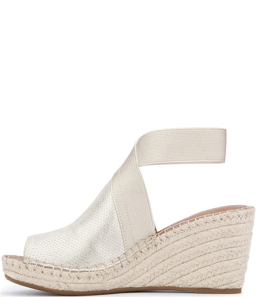 Gentle Souls Charli Metallic Elastic Ankle Espadrille Wedge Sandals